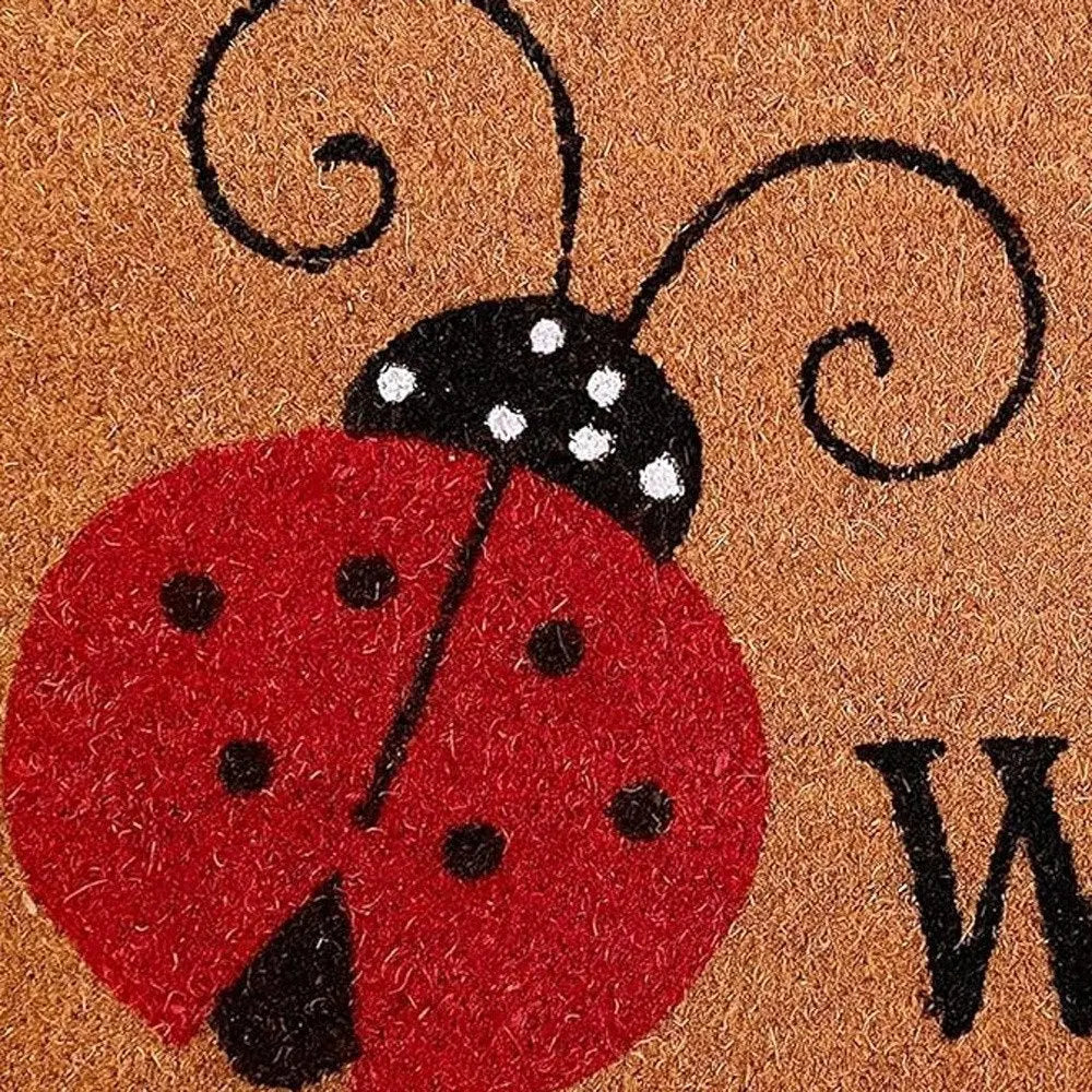 24" X 36" Natural Black and Red Coir Ladybug Welcome Outdoor Door Mat - NOBLE HOME INTERIORS