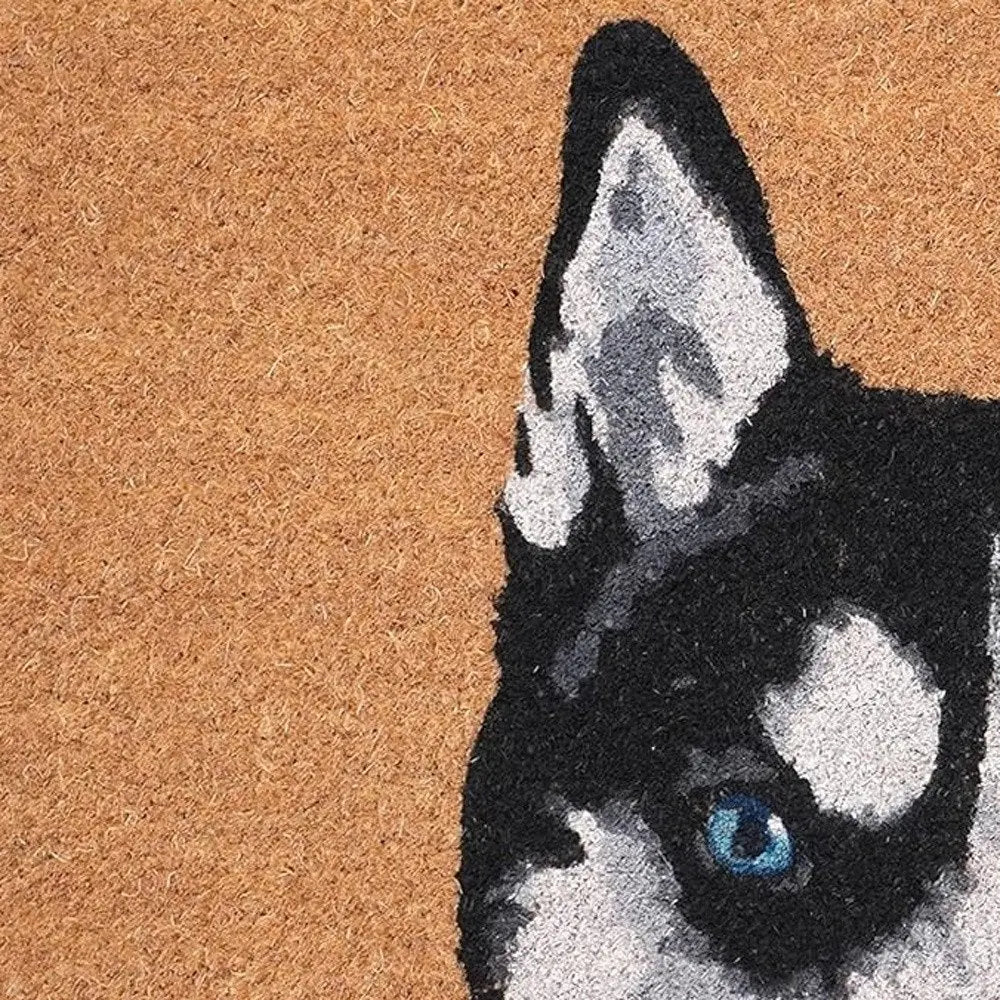 24" X 36" Natural Black and White Coir Siberian Husky Outdoor Door Mat - NOBLE HOME INTERIORS