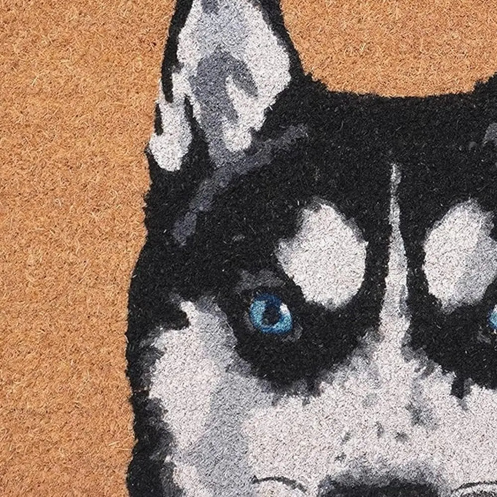 24" X 36" Natural Black and White Coir Siberian Husky Outdoor Door Mat - NOBLE HOME INTERIORS