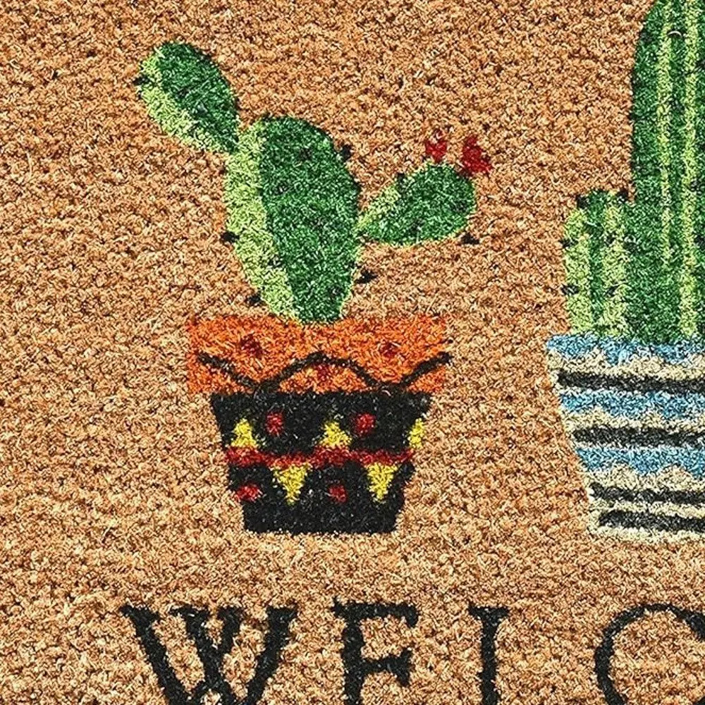 24" X 36" Natural Green and Black Coir Cactus Welcome Outdoor Door Mat - NOBLE HOME INTERIORS