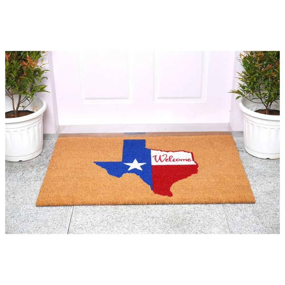 24" X 36" Natural Red White and Blue Coir Texas Outdoor Door Mat - NOBLE HOME INTERIORS