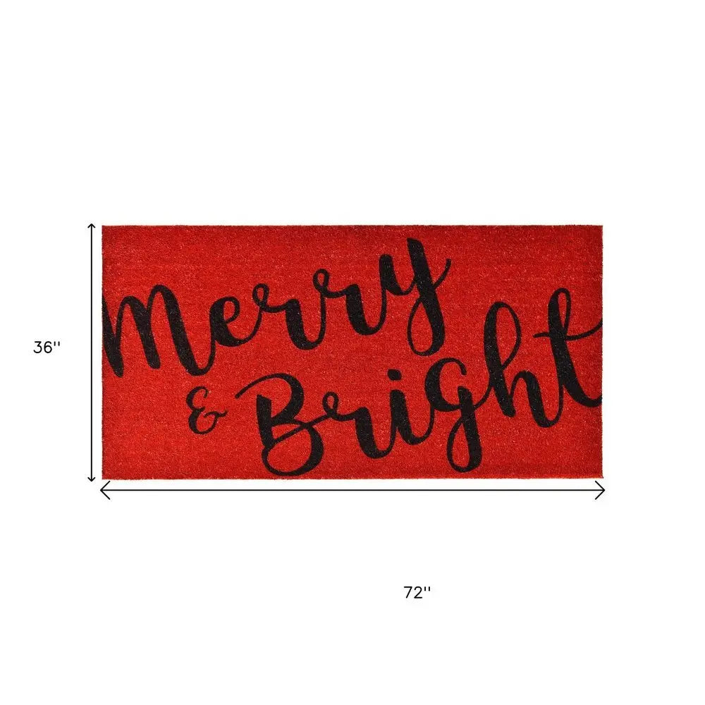24" X 36" Red and Black Coir Merry and Bright Outdoor Christmas Door Mat - NOBLE HOME INTERIORS