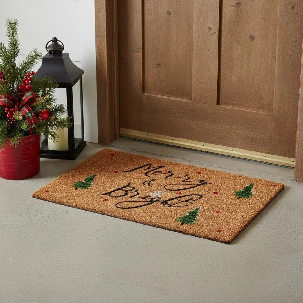 24" X 36" Red and Black Coir Merry and Bright Outdoor Christmas Door Mat - NOBLE HOME INTERIORS