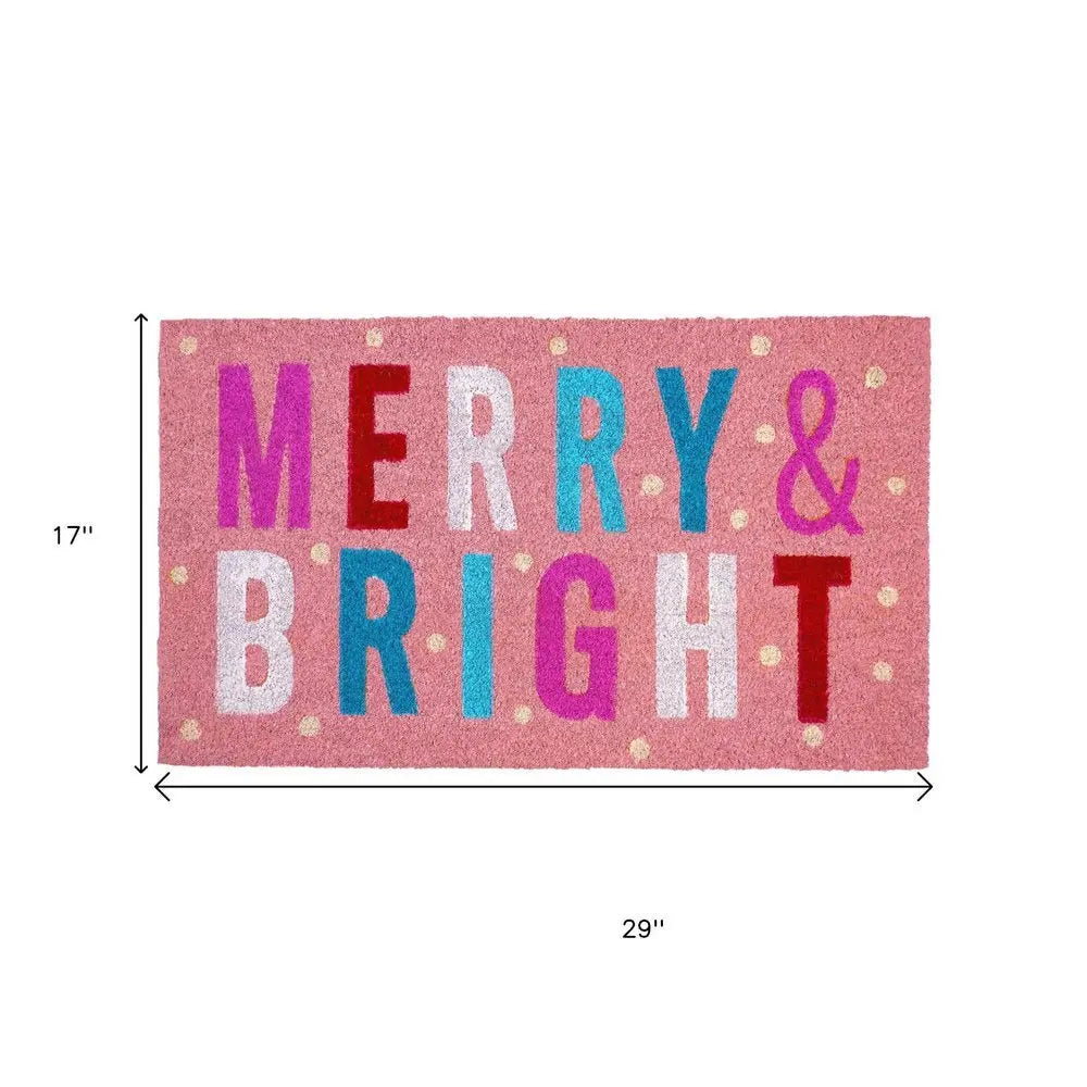 24" X 36" Red and Black Coir Merry and Bright Outdoor Christmas Door Mat - NOBLE HOME INTERIORS