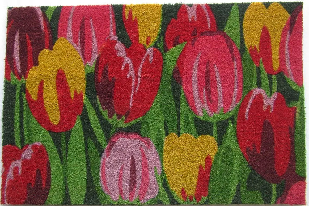 24" X 36" Red and Green Coir Floral Outdoor Spring Door Mat - NOBLE HOME INTERIORS