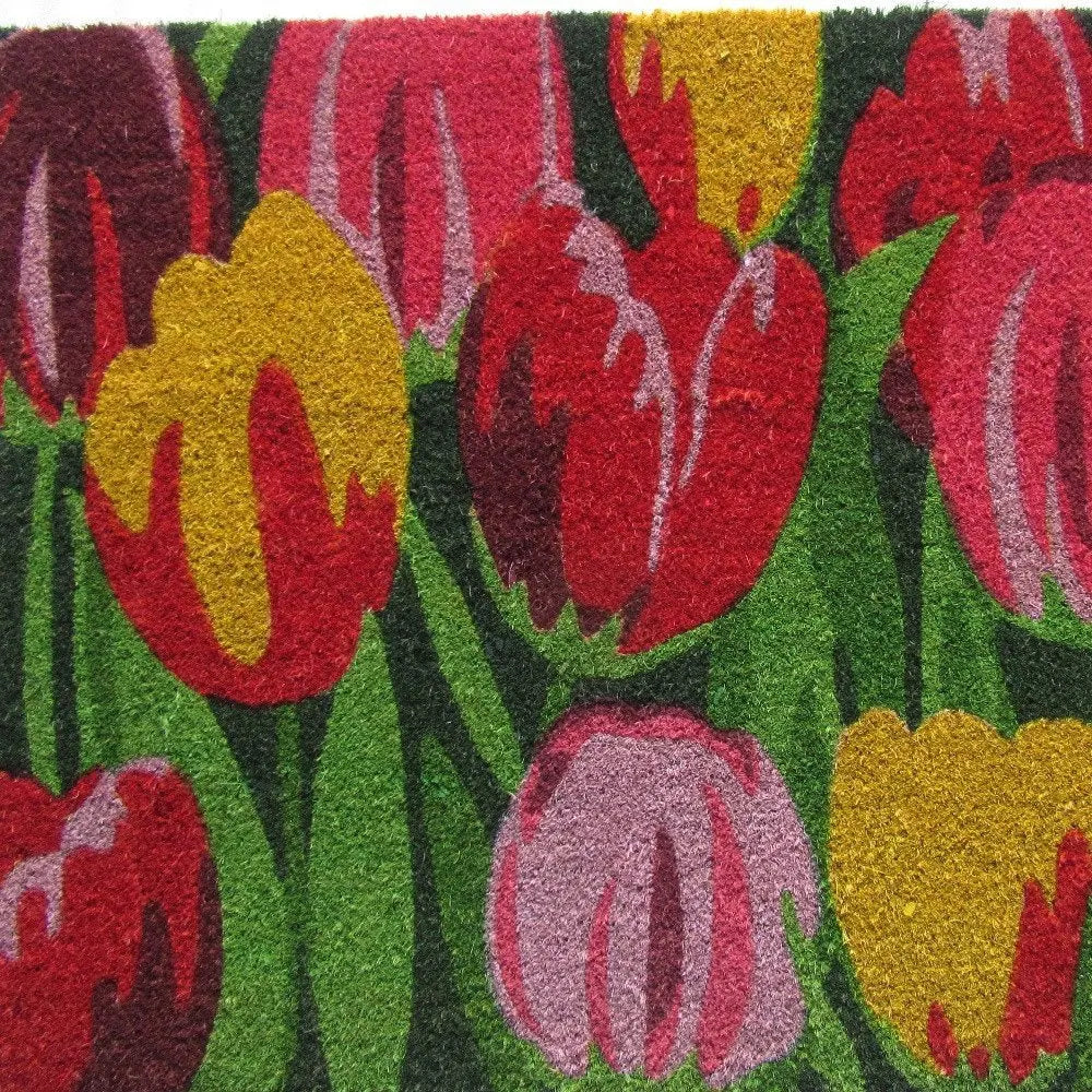 24" X 36" Red and Green Coir Floral Outdoor Spring Door Mat - NOBLE HOME INTERIORS