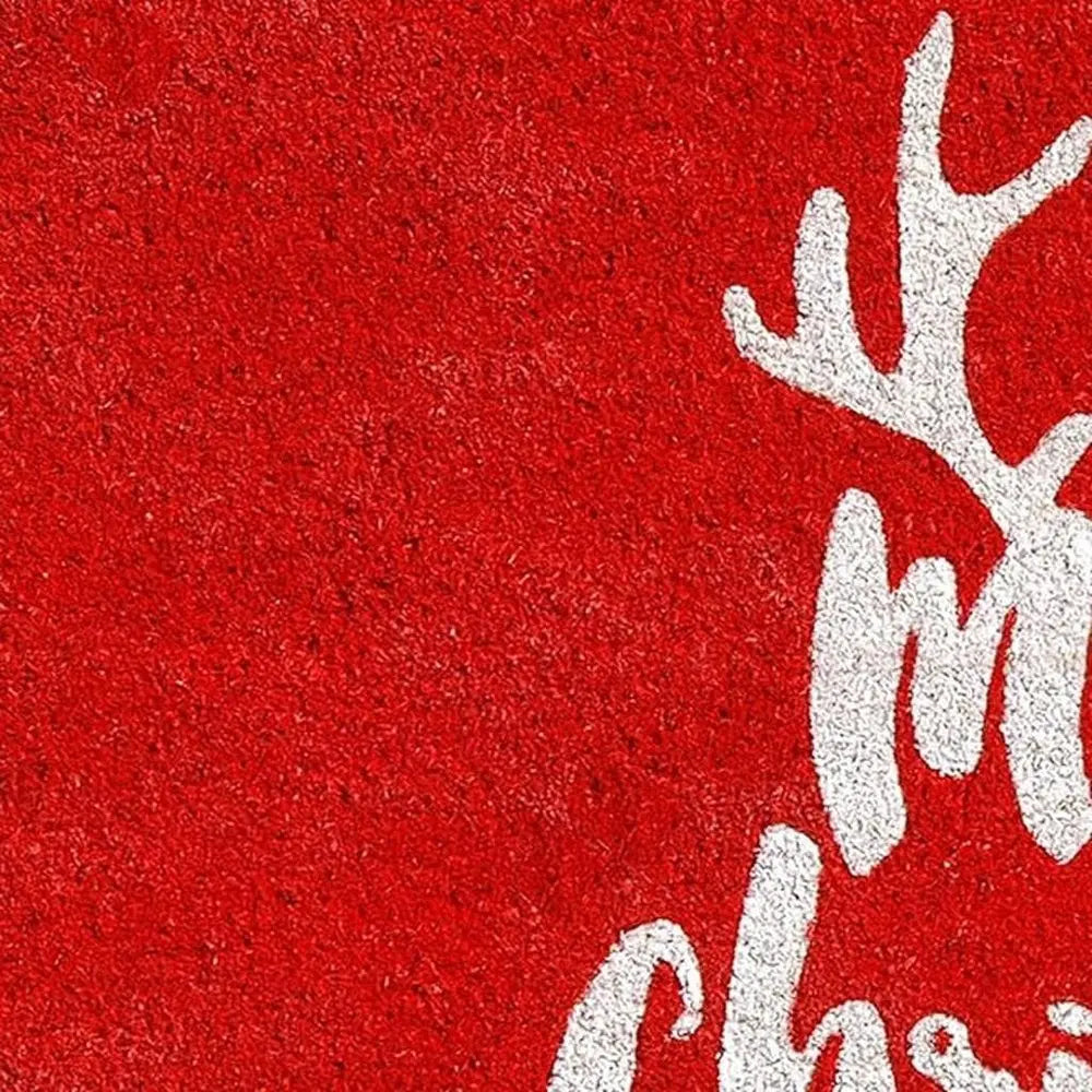 24" X 36" Red And White Coir Reindeer Outdoor Christmas Door Mat - NOBLE HOME INTERIORS
