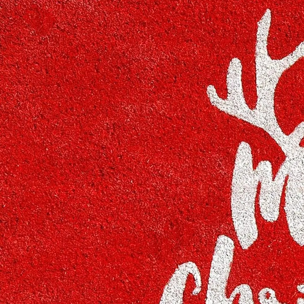 24" X 36" Red And White Coir Reindeer Outdoor Christmas Door Mat - NOBLE HOME INTERIORS