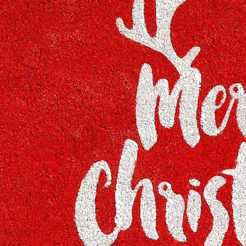 24" X 36" Red And White Coir Reindeer Outdoor Christmas Door Mat - NOBLE HOME INTERIORS