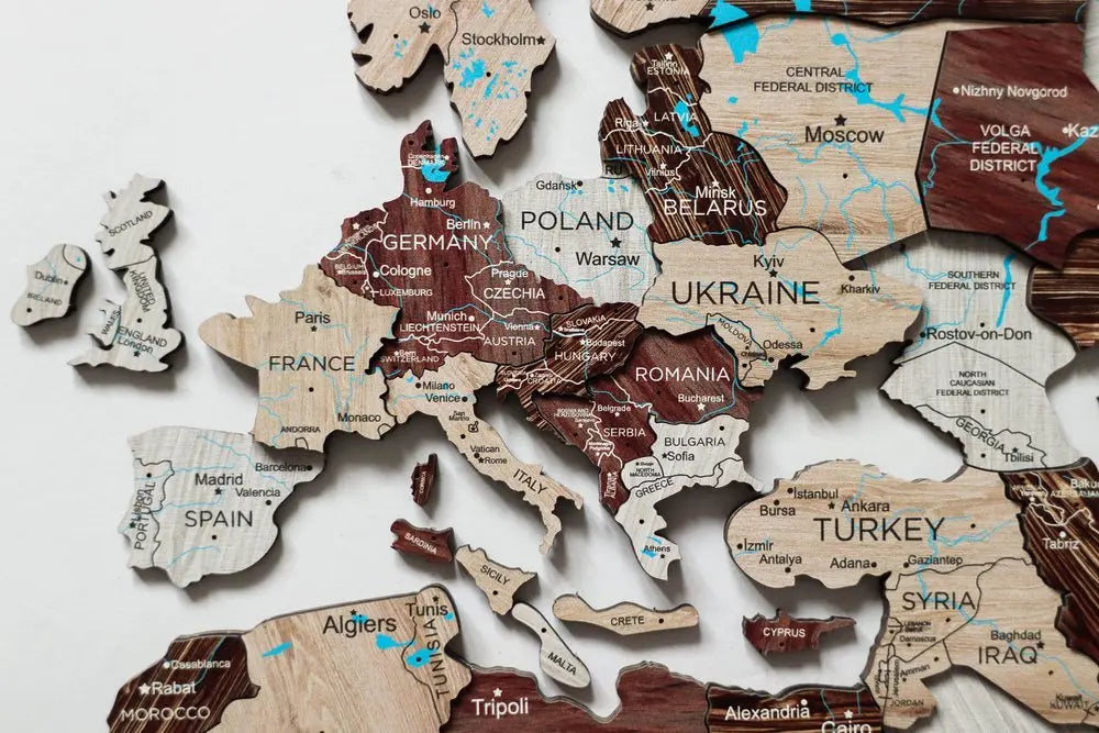 24" X 39" Brown and Beige Wood World Map Hanging Dimensional Sculpture - NOBLE HOME INTERIORS