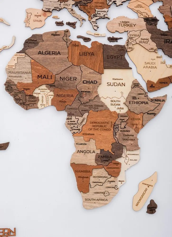 24" X 39" Brown and Beige Wood World Map Hanging Dimensional Sculpture - NOBLE HOME INTERIORS