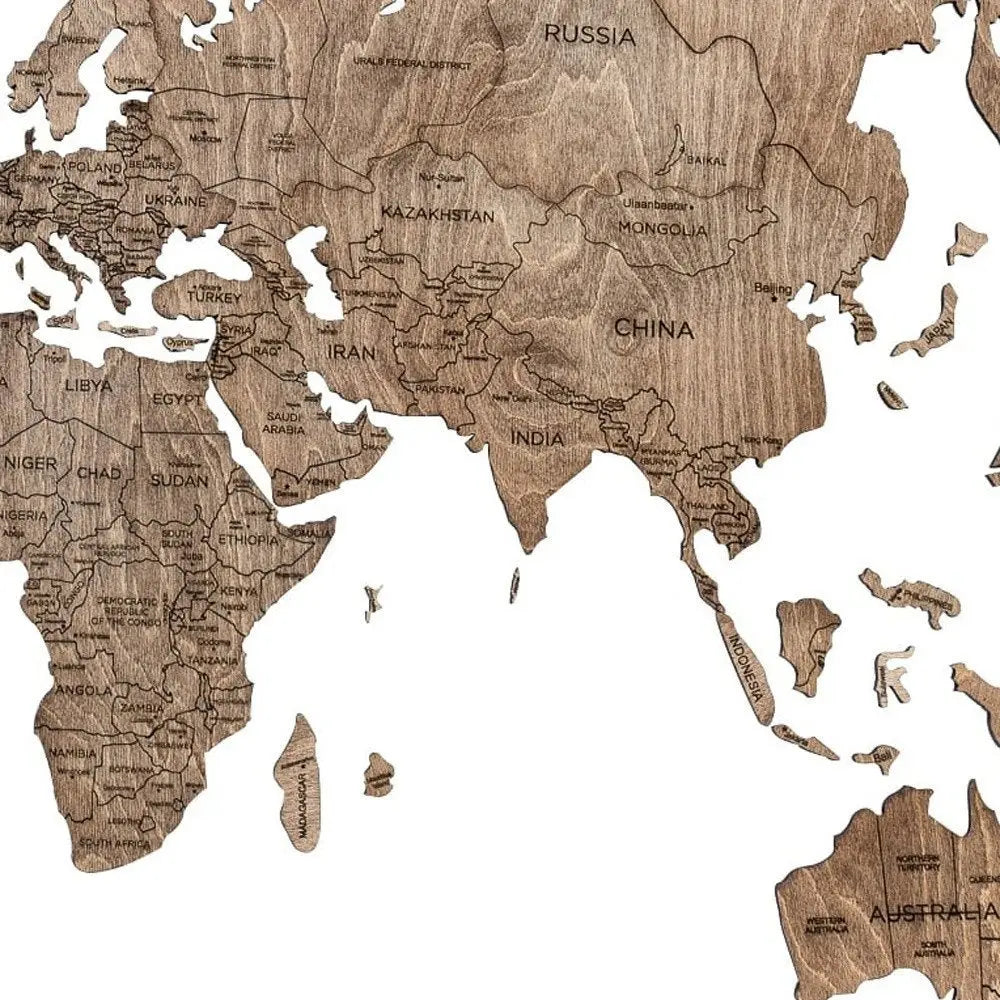 24" X 39" Brown Wood World Map Hanging Dimensional Sculpture - NOBLE HOME INTERIORS