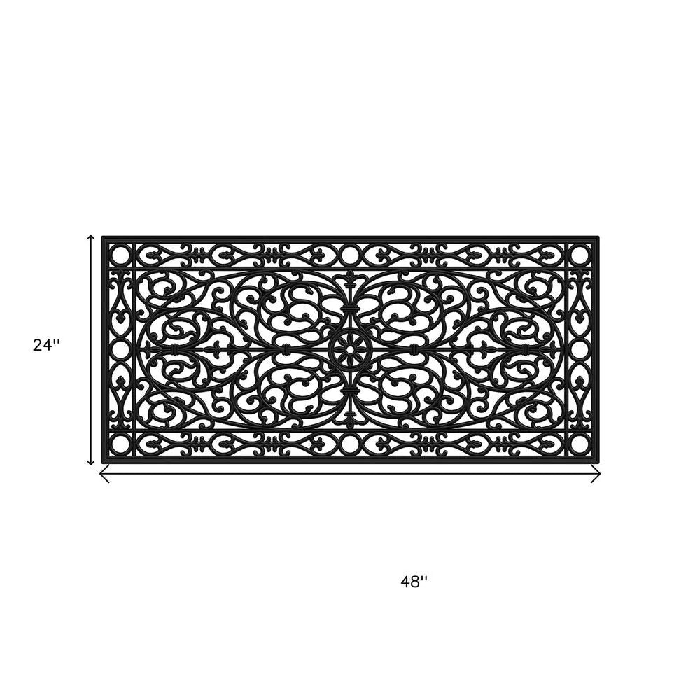 24" X 48" Black Scrollwork Outdoor Rubber Door Mat - NOBLE HOME INTERIORS