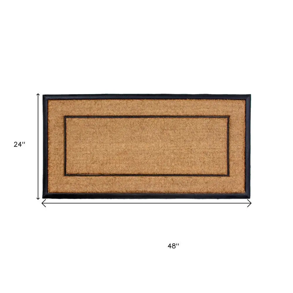 24" X 48" Natural And Black Striped Border Outdoor Coir And Rubber Door Mat - NOBLE HOME INTERIORS