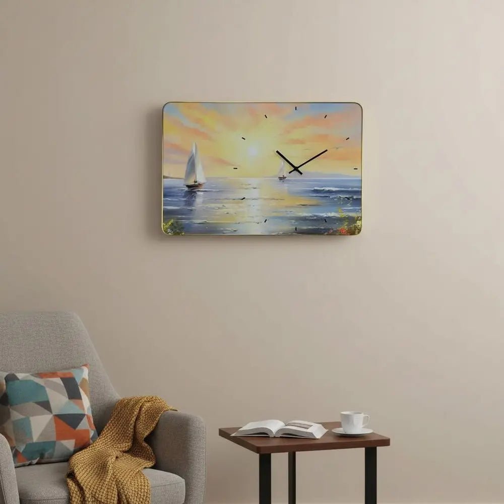 24" Yellow Blue And Orange Solid Wood Silent Analog Wall Clock HomeRoots