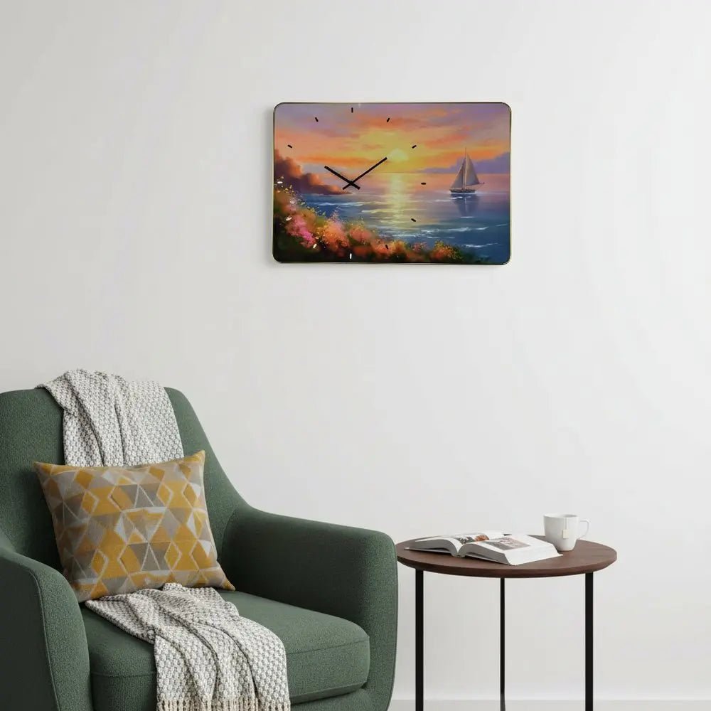 24" Yellow Blue And Orange Solid Wood Silent Analog Wall Clock HomeRoots