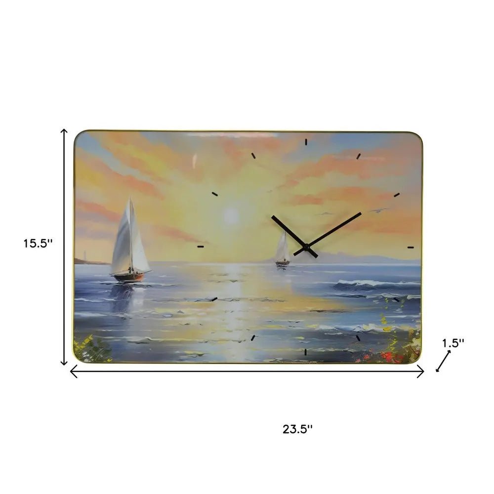 24" Yellow Blue And Orange Solid Wood Silent Analog Wall Clock HomeRoots