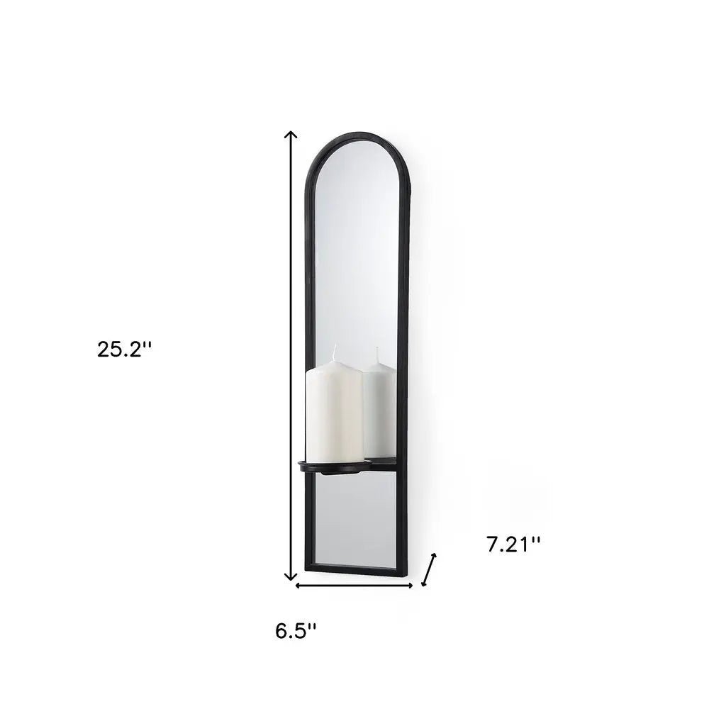 25" Black Mirrored Metal Wall Sconce Candle Holder HomeRoots