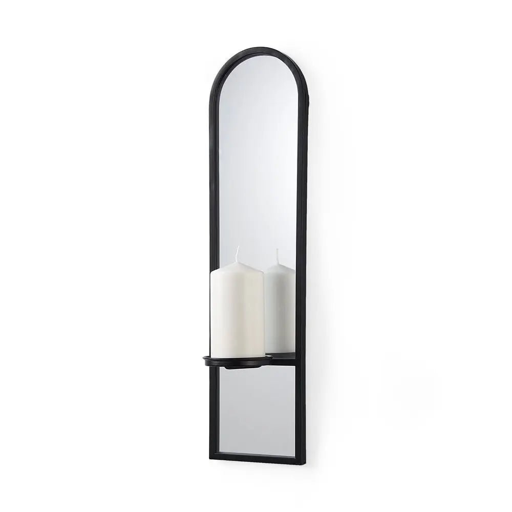 25" Black Mirrored Metal Wall Sconce Candle Holder HomeRoots