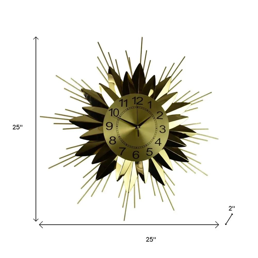 25" Gold And Black Metal Silent Analog Starburst Wall Clock HomeRoots