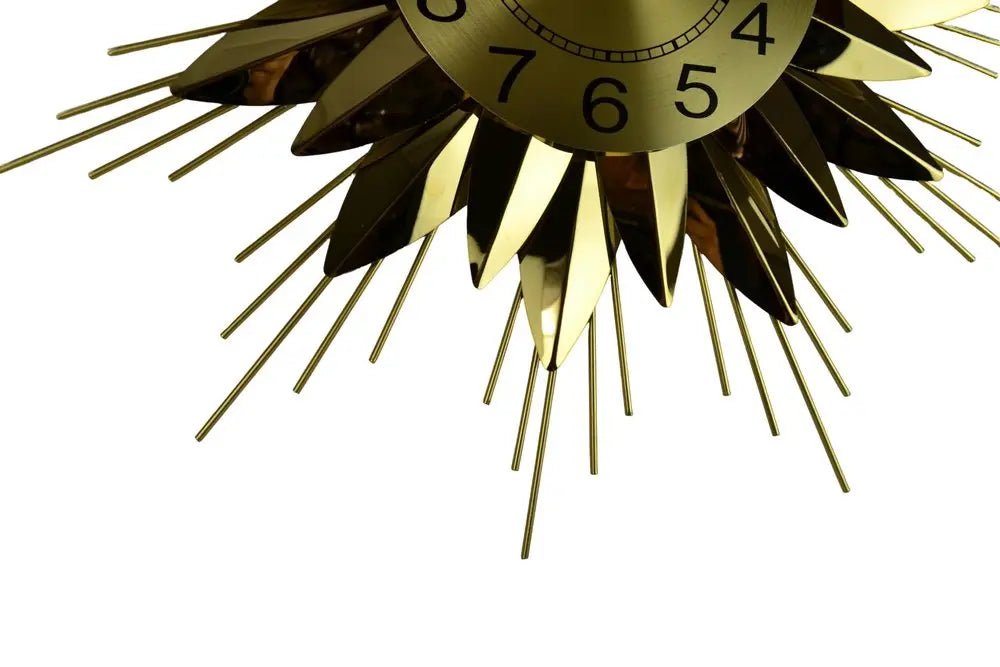 25" Gold And Black Metal Silent Analog Starburst Wall Clock HomeRoots