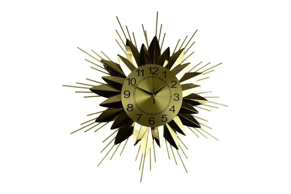 25" Gold And Black Metal Silent Analog Starburst Wall Clock HomeRoots