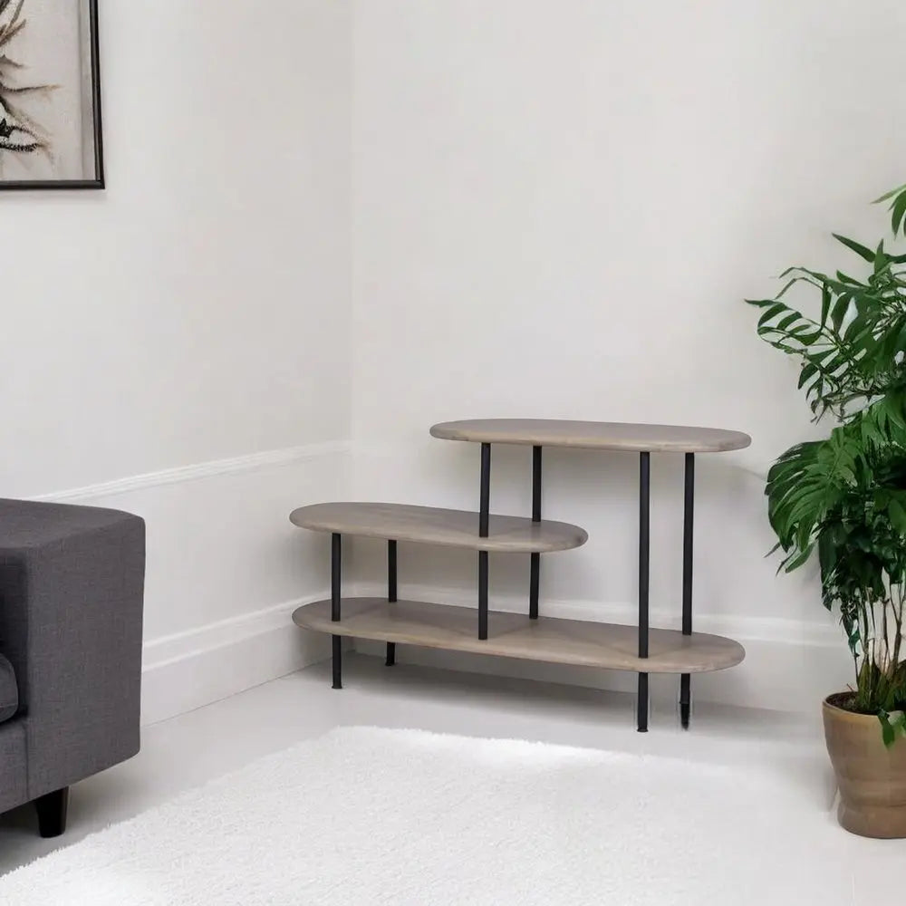 25 White And Gray Iron and Solid Wood Three Tier Bookcase - NOBLE HOME INTERIORS