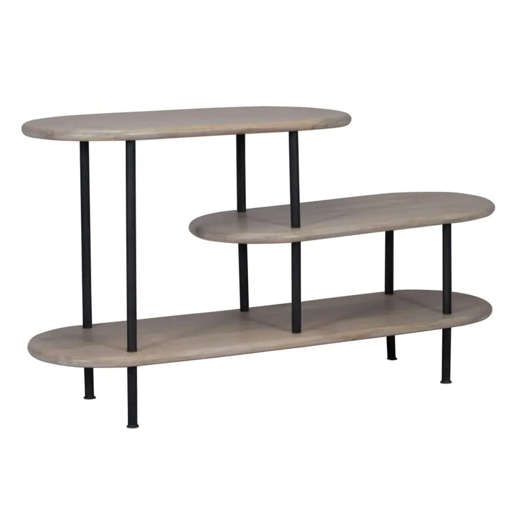 25 White And Gray Iron and Solid Wood Three Tier Bookcase - NOBLE HOME INTERIORS