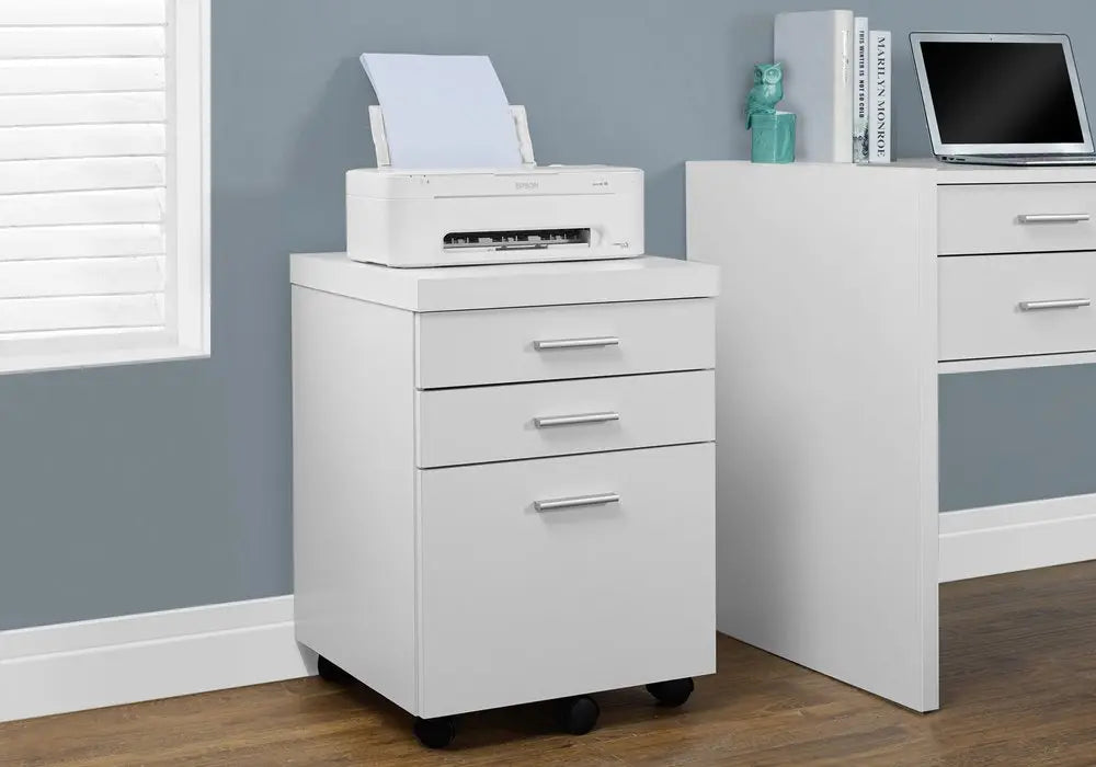 25" White Particle Board Filing Cabinet With Drawers - NOBLE HOME INTERIORS