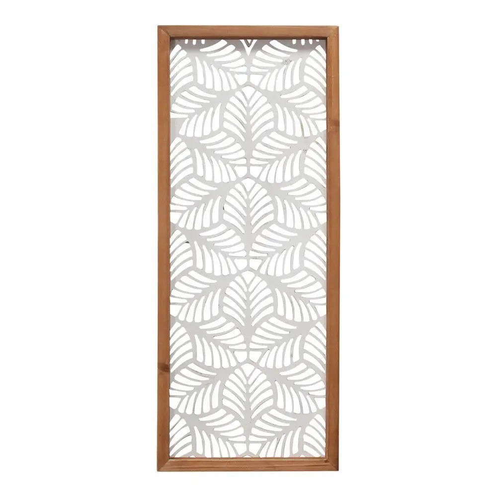 25" X 10" White and Natural Leaf Floral Wood and Metal Wall Decor - NOBLE HOME INTERIORS