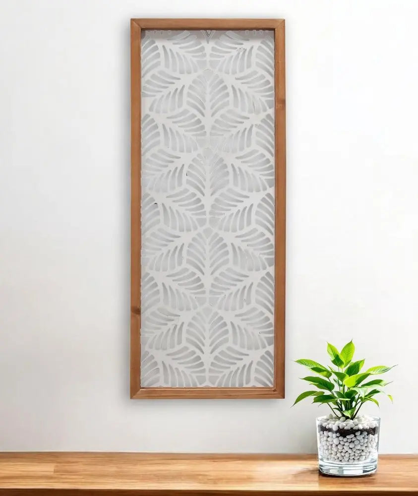 25" X 10" White and Natural Leaf Floral Wood and Metal Wall Decor - NOBLE HOME INTERIORS