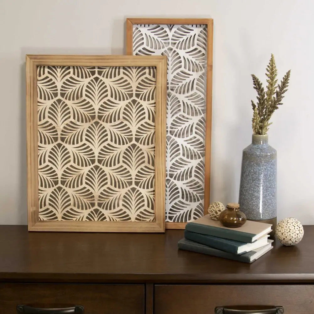 25" X 10" White and Natural Leaf Floral Wood and Metal Wall Decor - NOBLE HOME INTERIORS