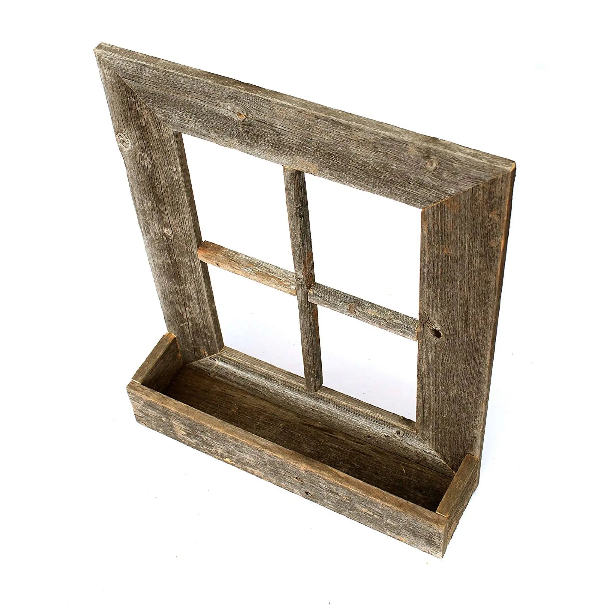 25" X 22" Gray Weathered Wood Window Frame With Planter - NOBLE HOME INTERIORS