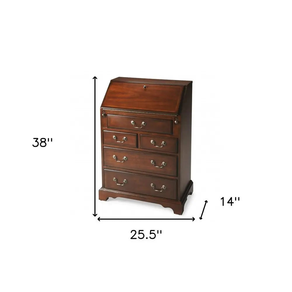 26" Brown Rubberwood Wood Secretary Desk With Five Drawers - NOBLE HOME INTERIORS