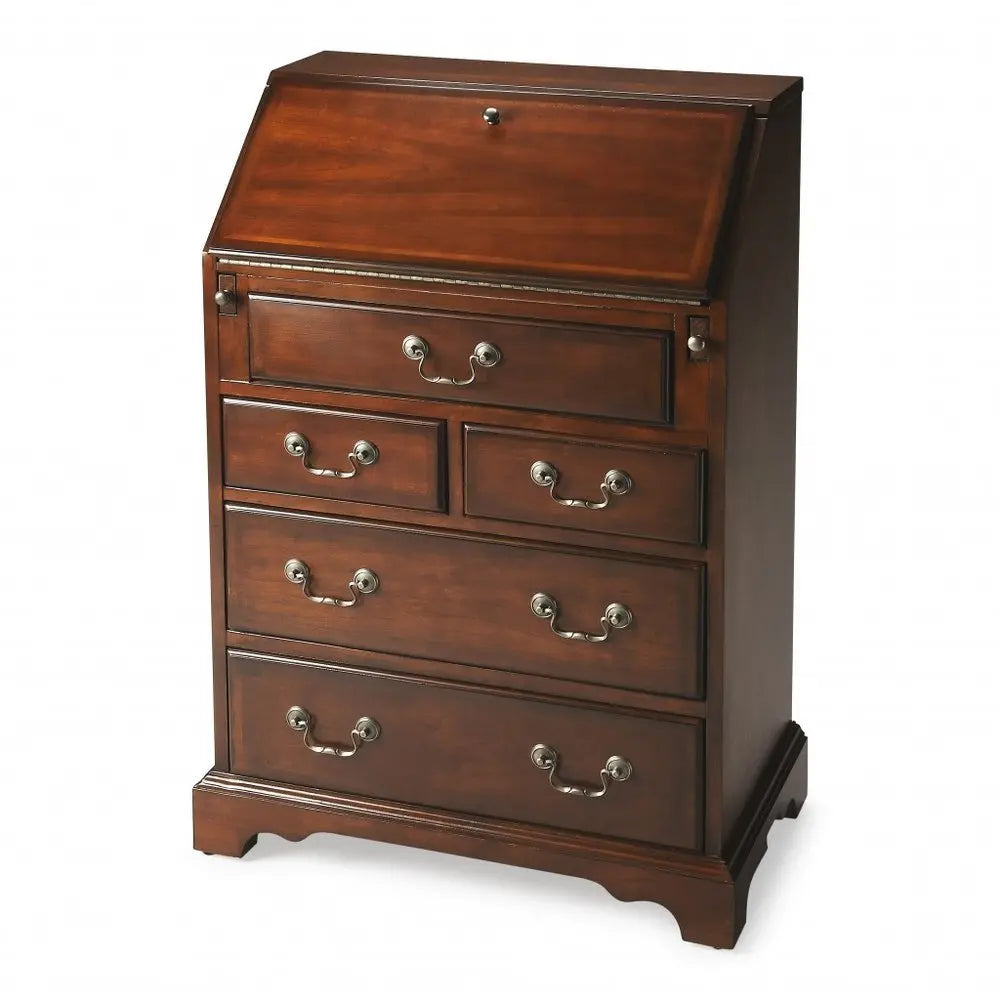 26" Brown Rubberwood Wood Secretary Desk With Five Drawers - NOBLE HOME INTERIORS