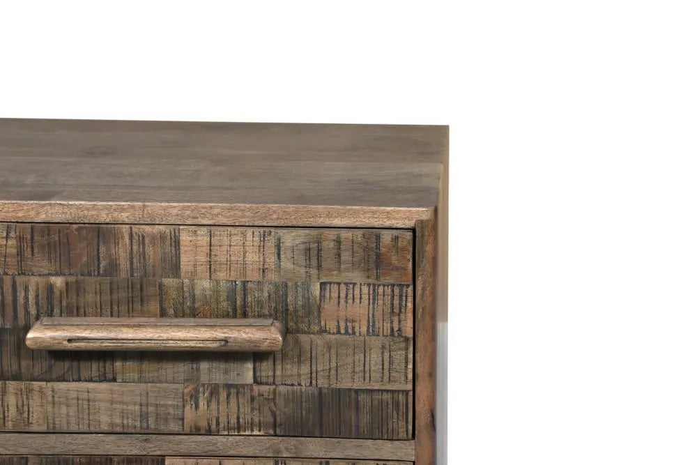 26" Brown Solid Wood Carved Geometric Two Drawer Nightstand - NOBLE HOME INTERIORS