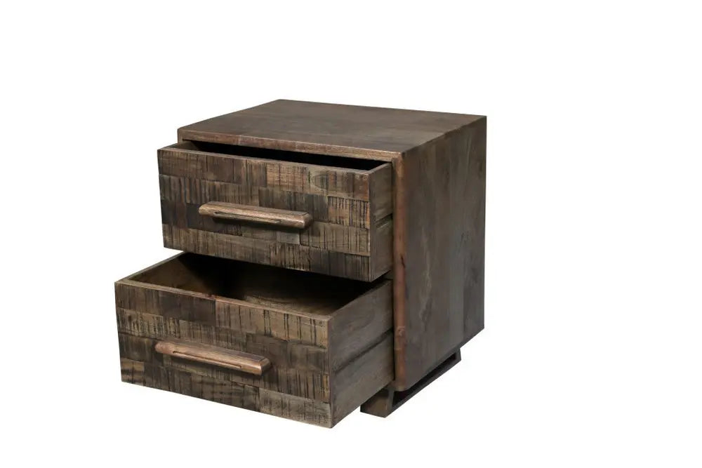26" Brown Solid Wood Carved Geometric Two Drawer Nightstand - NOBLE HOME INTERIORS