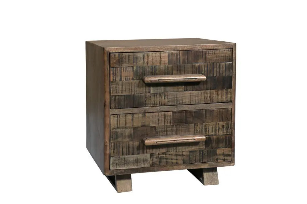 26" Brown Solid Wood Carved Geometric Two Drawer Nightstand - NOBLE HOME INTERIORS