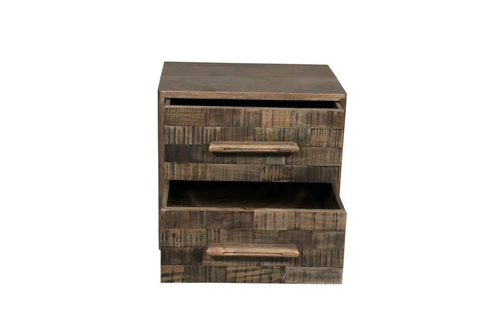 26" Brown Solid Wood Carved Geometric Two Drawer Nightstand - NOBLE HOME INTERIORS