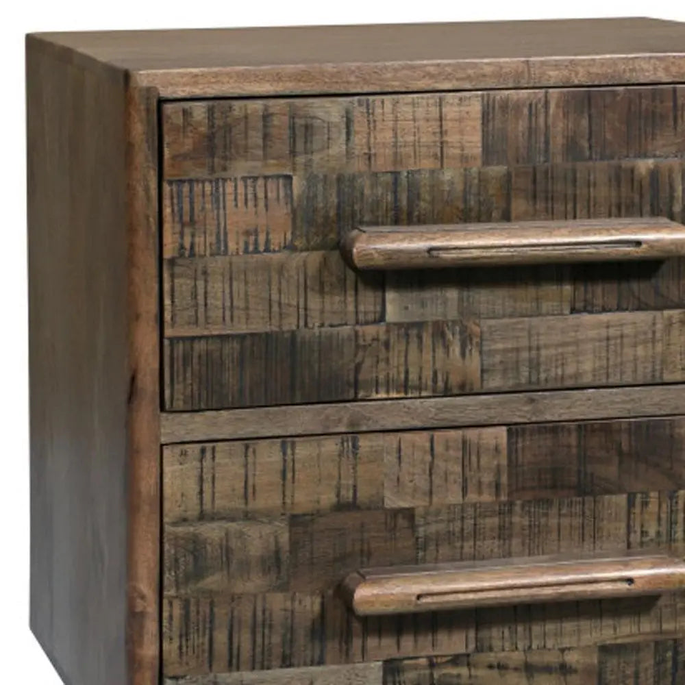 26" Brown Solid Wood Carved Geometric Two Drawer Nightstand - NOBLE HOME INTERIORS
