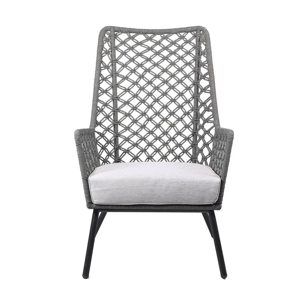 26" Gray and Black Steel Indoor Outdoor Dining Chair with Gray Cushion - NOBLE HOME INTERIORS