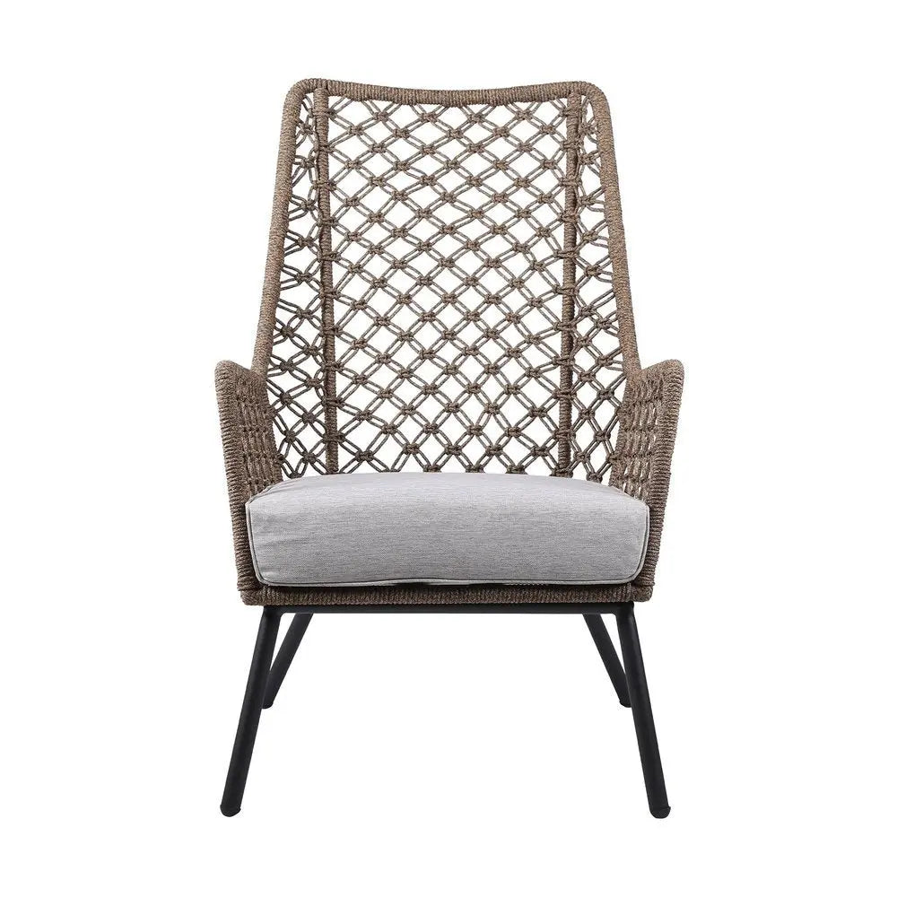 26" Gray Metal Outdoor Arm Chair with Gray Cushion - NOBLE HOME INTERIORS