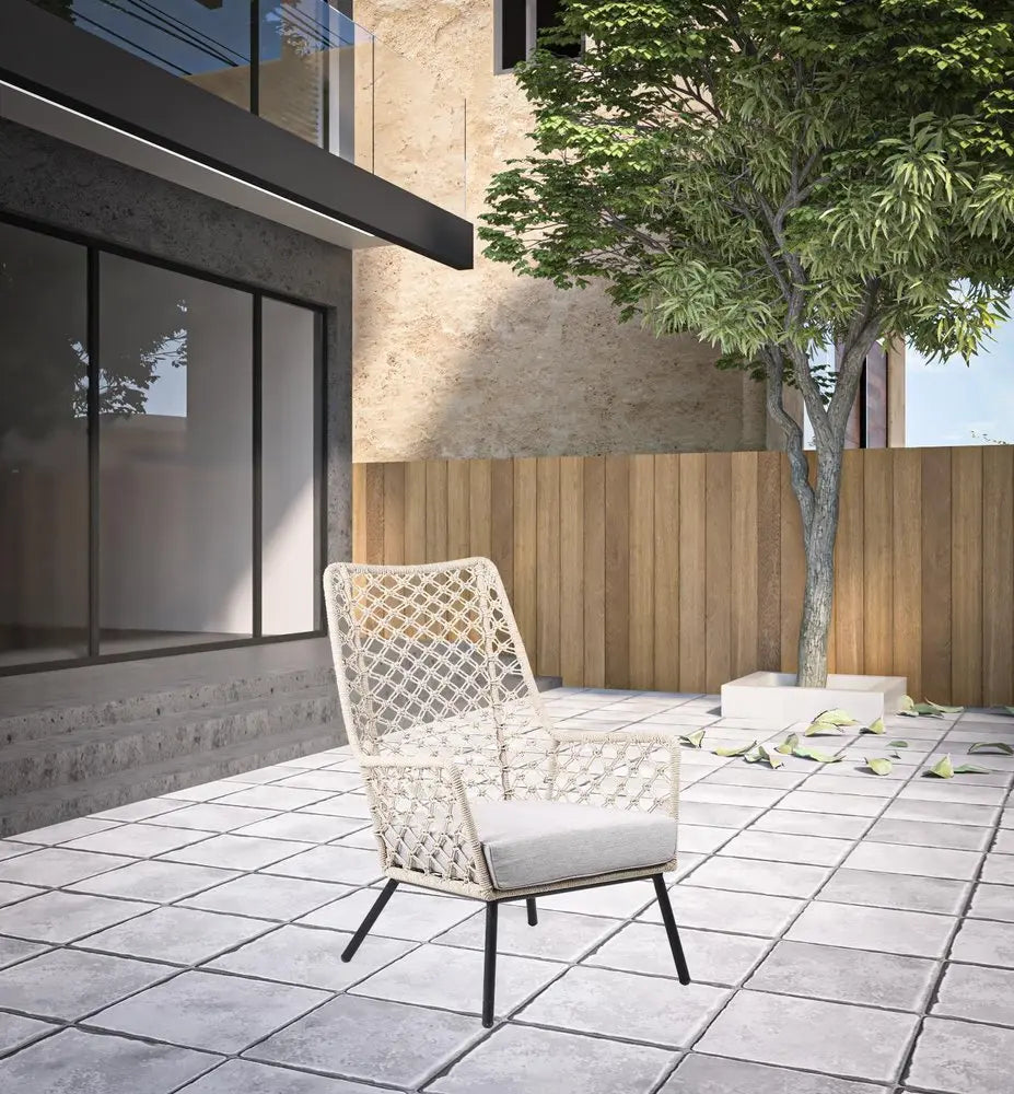 26" Gray Metal Outdoor Dining Chair with Gray Cushion - NOBLE HOME INTERIORS