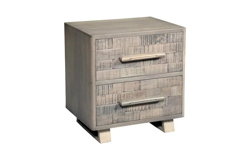 26" Gray Solid Wood Carved Geometric Two Drawer Nightstand - NOBLE HOME INTERIORS