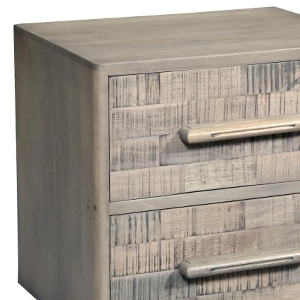 26" Gray Solid Wood Carved Geometric Two Drawer Nightstand - NOBLE HOME INTERIORS