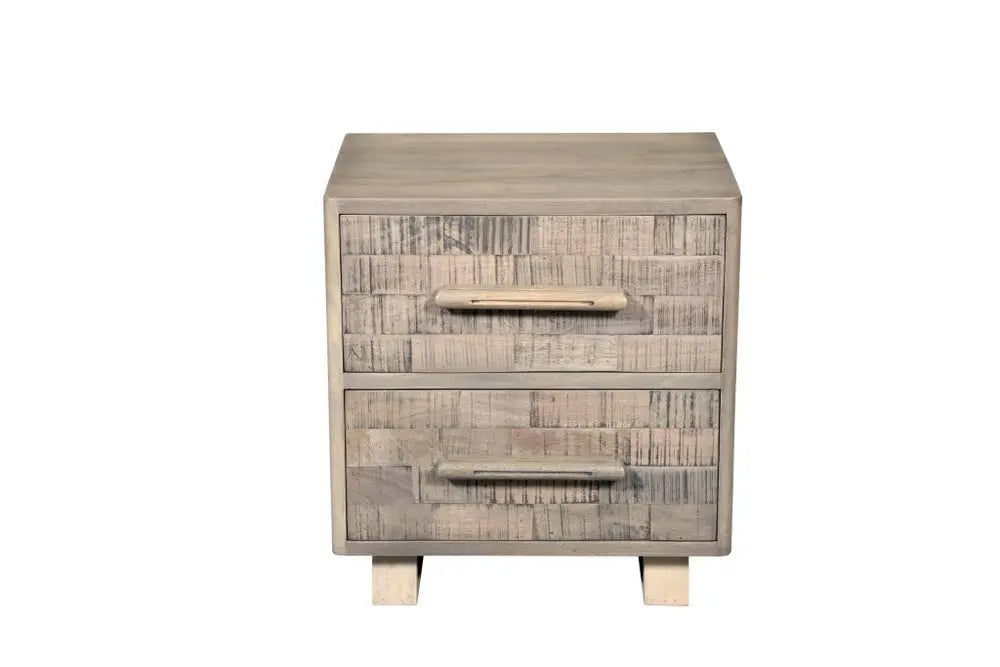 26" Gray Solid Wood Carved Geometric Two Drawer Nightstand - NOBLE HOME INTERIORS