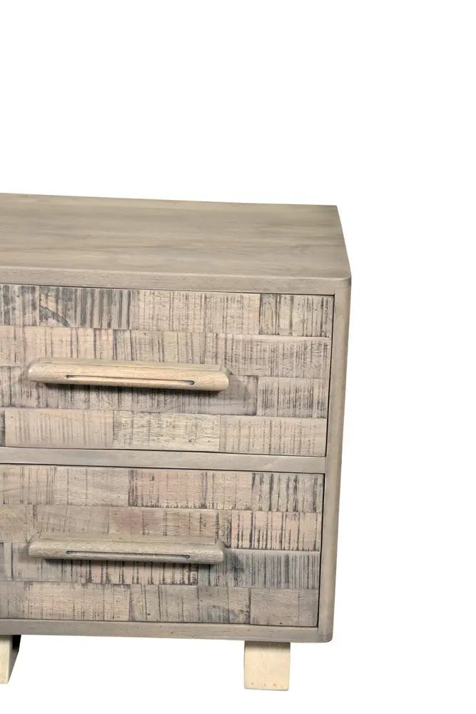 26" Gray Solid Wood Carved Geometric Two Drawer Nightstand - NOBLE HOME INTERIORS