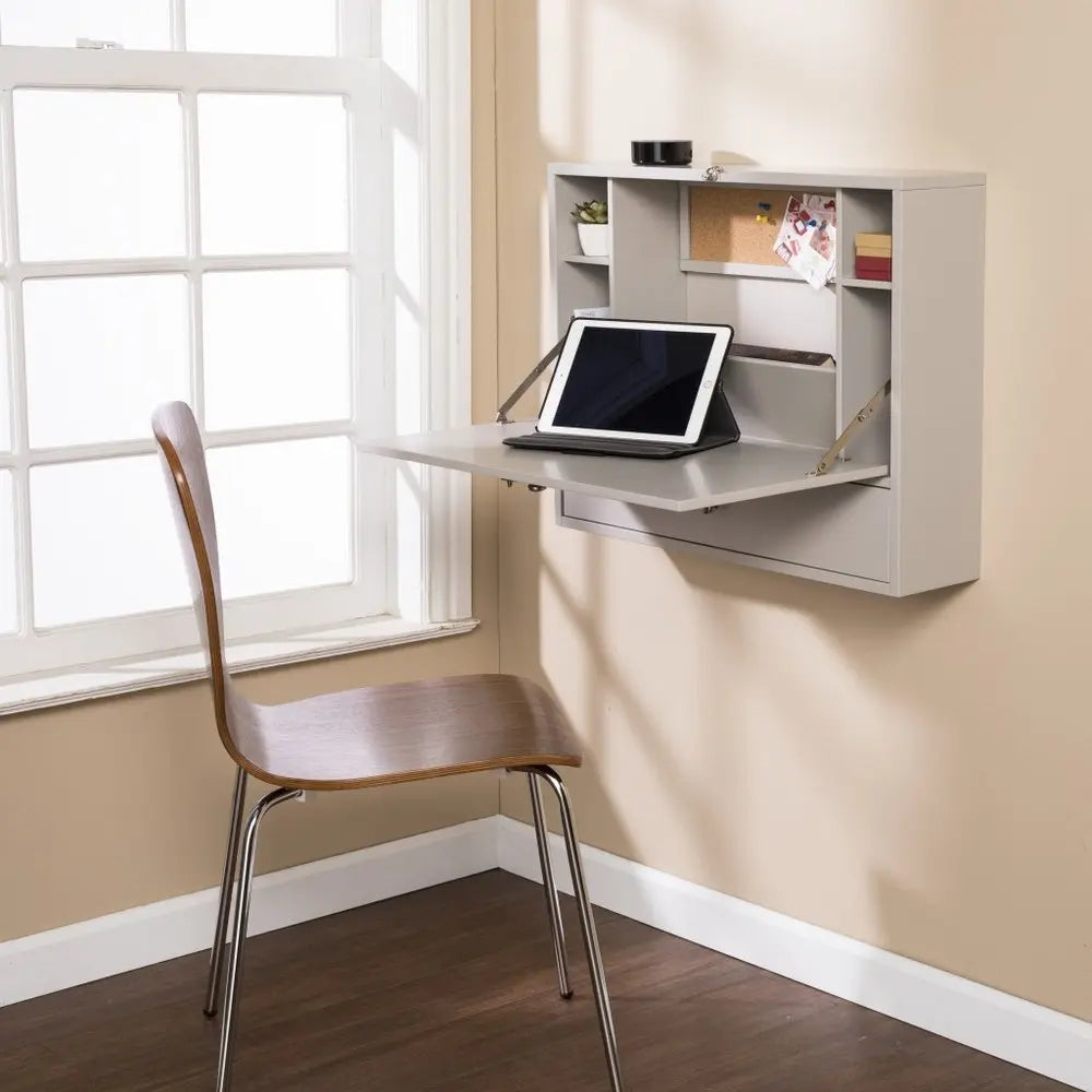 26" Gray Wall Mounted Floating Desk - NOBLE HOME INTERIORS