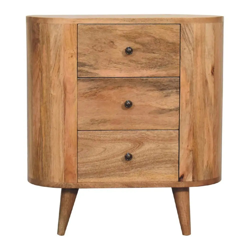 26" Oak Solid Wood Oval Accent Cabinet With Three Drawers - NOVA HOME FURNITURE