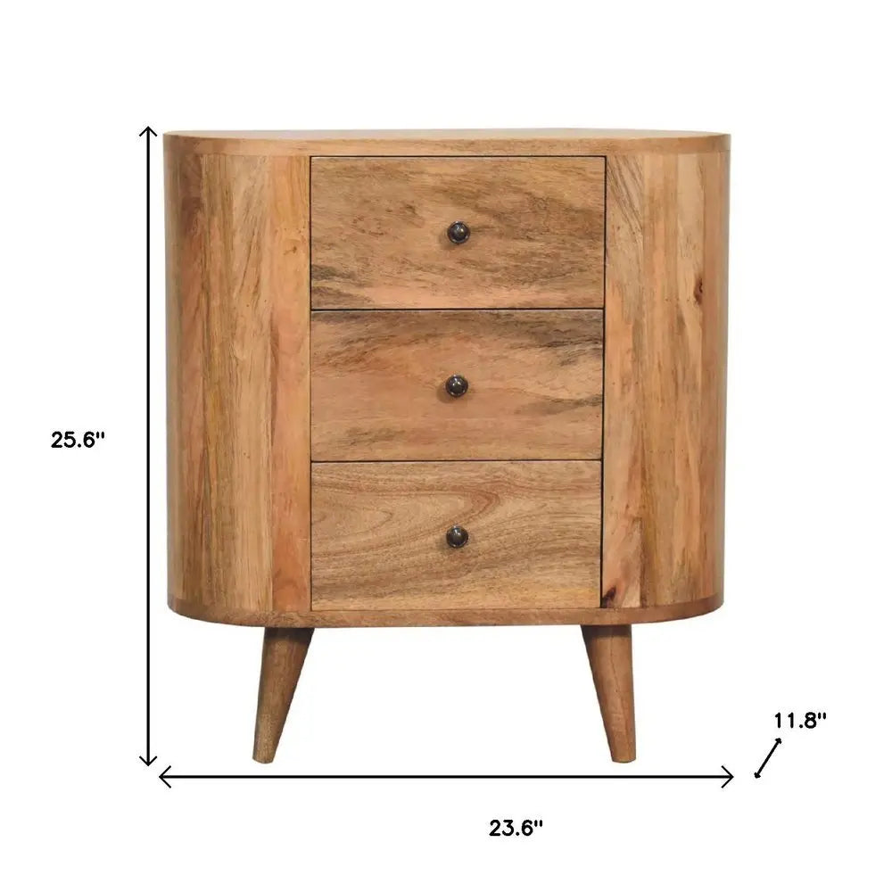 26" Oak Solid Wood Oval Accent Cabinet With Three Drawers - NOVA HOME FURNITURE